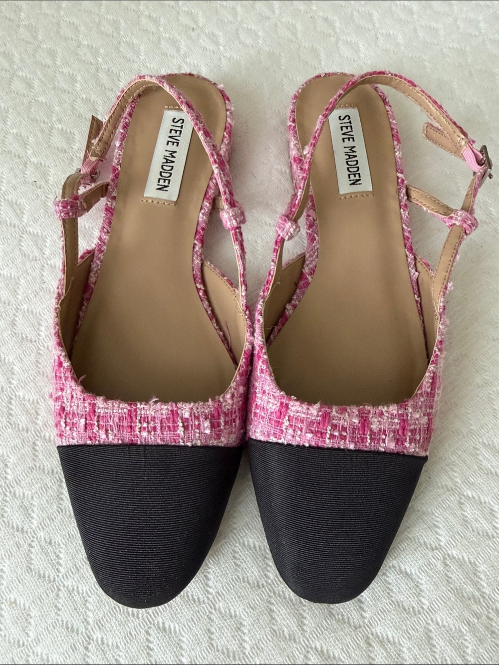 Steve Madden Pink Tweed Slingback Flats with Black Cap Toe